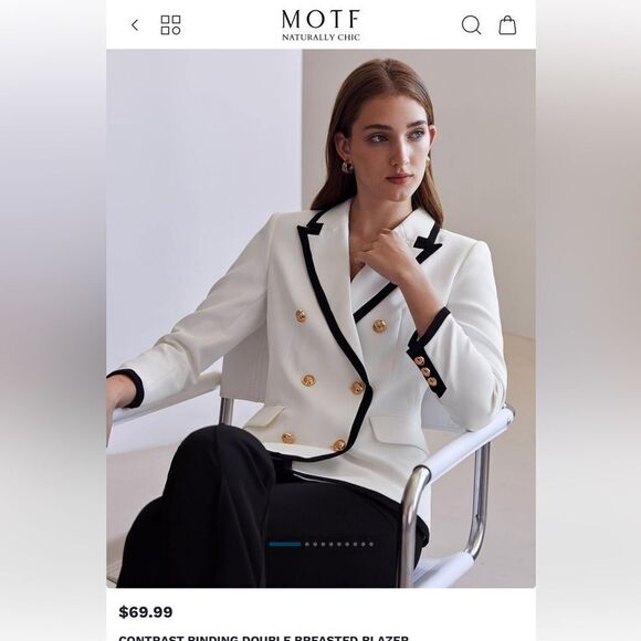 NEW CONTRAST BINDING DOUBLE BREASTED BLAZER - Picture 3 of 14